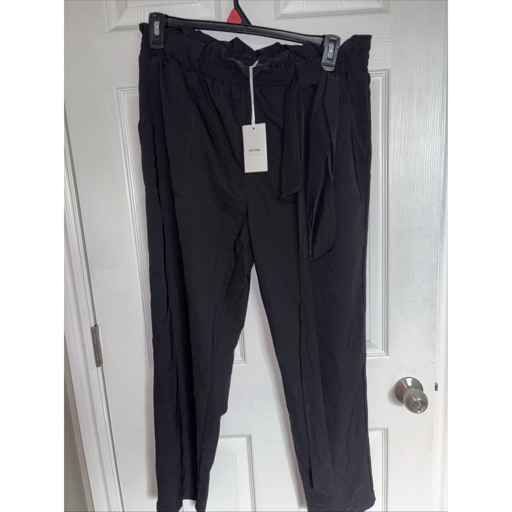 NWT Grace Karin Black Waist Tie Belted Ankle Paper Bag Waist Pants 2XL